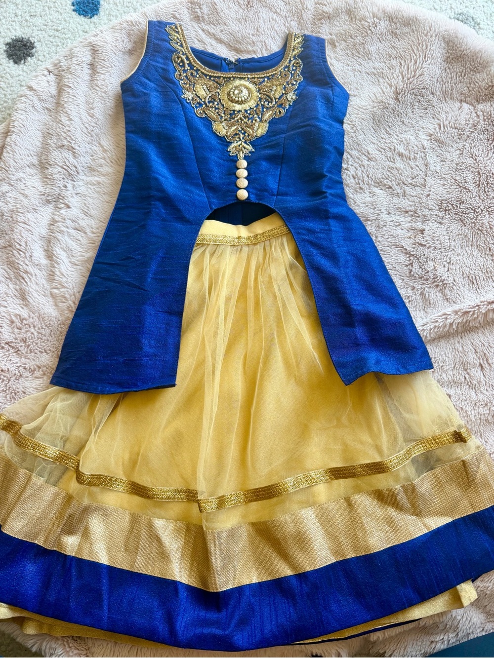 Blue and Gold Baby Girl Indian Dress